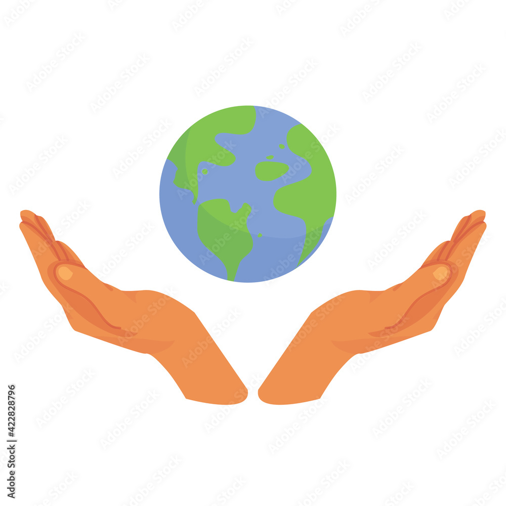 illustration of hands holding the planet Earth on a white background. save the planet. eco logo. principles of environmental friendliness. ecology. zero waste. vector flat. isolated illustration of hands holding the planet Earth on a white background. save the planet. eco logo. principles of environmental friendliness. ecology. zero waste. vector flat. isolated