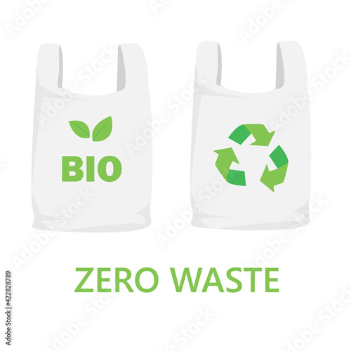 illustration of biodegradable bags with recyclable symbol isolated on white background. recycled raw materials. zero waste. principles of environmental friendliness. ecology. vector flat. isolated 