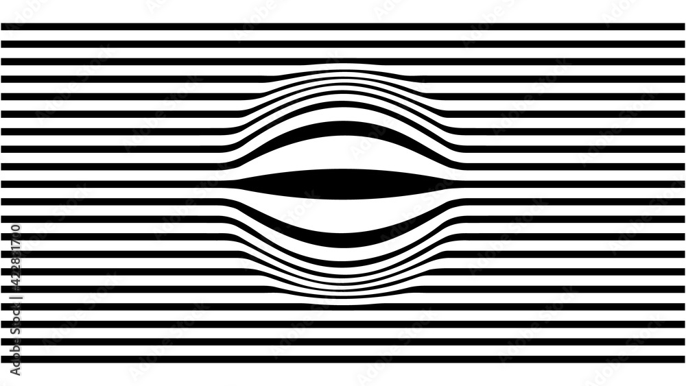 Fototapeta premium Spherical deformation of a black horizontal stripes pattern. Vector illustration