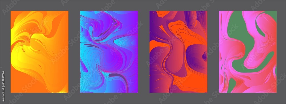 Covers templates set with graphic geometric elements. Applicable for brochures, posters, covers and banners. Vector illustrations. Covers templates set with graphic geometric elements. Applicable for brochures, posters, covers and banners. Vector illustrations.