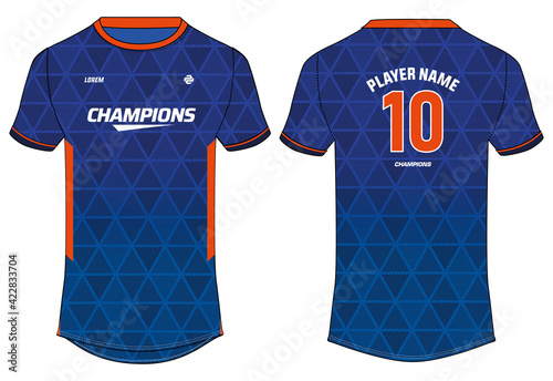 Sports jersey t shirt design concept vector template, football jersey concept with front and back view for Cricket, soccer, Volleyball, Rugby, tennis and badminton uniform