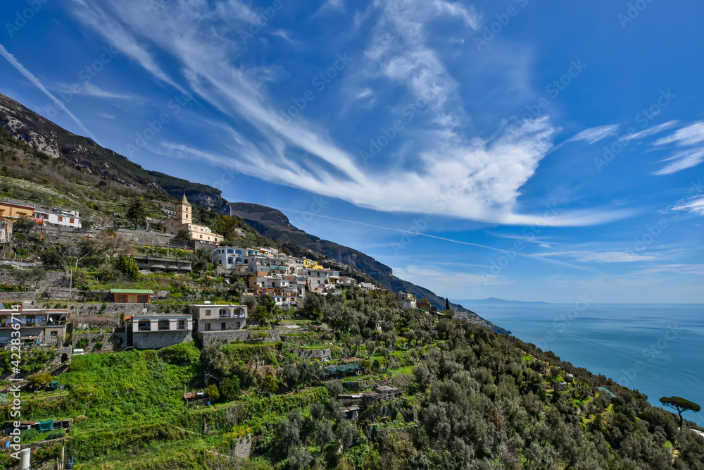 Obraz premium Panoramic view of the town of Positano on the coast of the province of Salerno, Italy.