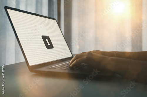 Protection Network security and safe your data Concept. Internet data security concept. Businesswomen using laptop