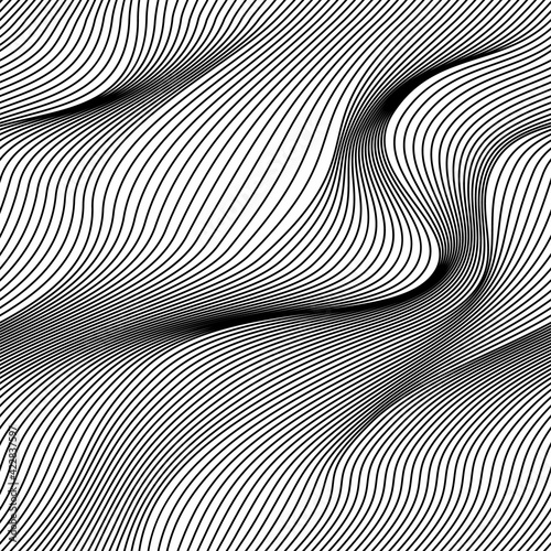 Wallpaper Mural Abstract vector seamless moire pattern with waving curling lines. Monochrome graphic black and white ornament. Striped repeating texture. Torontodigital.ca