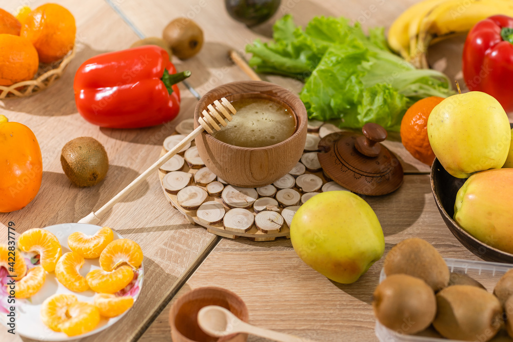 healthy foods are on the table in the kitchen healthy foods are on the table in the kitchen