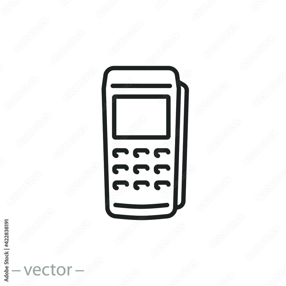 payment terminal icon, pos machine, contactless pay, device for credit card or nfc, electronic reader, thin line symbol on white background - editable stroke vector eps10 payment terminal icon, pos machine, contactless pay, device for credit card or nfc, electronic reader, thin line symbol on white background - editable stroke vector eps10