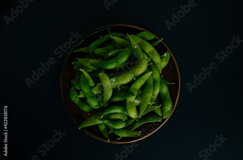 Green and Fresh Edamame on a Plate