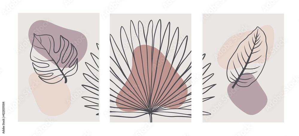 Contemporary hand drawn vector illustrations. Continuous line, minimalist botanical templates. Contemporary hand drawn vector illustrations. Continuous line, minimalist botanical templates.
