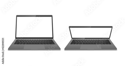 Computer laptop of black color front side isolated on white background. Device Mockup. Vector illustration.