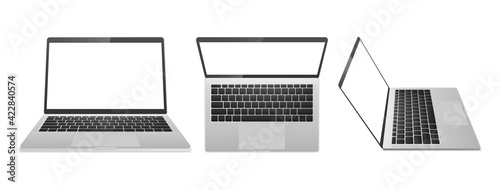 Computer laptop of silver color front side isolated on white background. Device Mockup. Vector illustration.