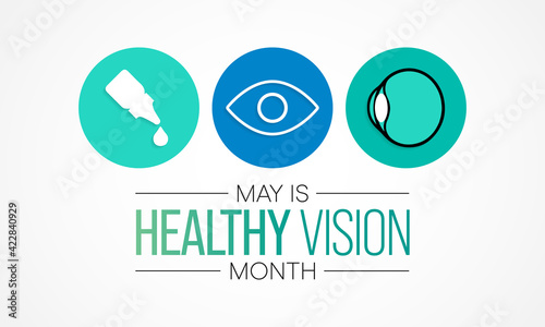 Healthy Vision month is observed each year in May. Taking care of your eyes can be a priority just like eating healthy and physical activity. it can help keep you safe each day. Vector illustration.