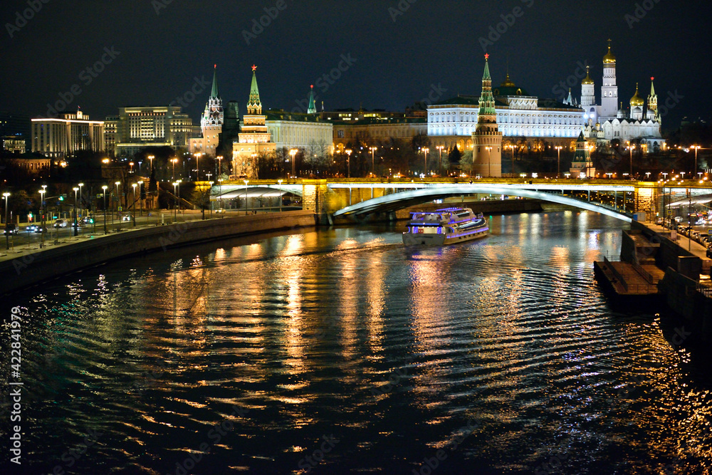 The Moscow Kremlin is beautiful in the evening