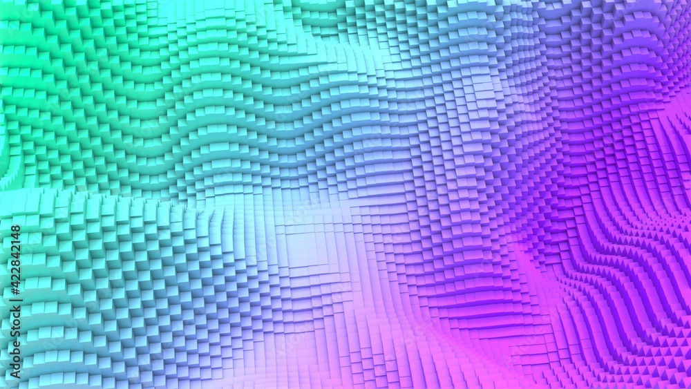 Box Pixel Voxel Colorful Waves Rectangles Landscape Wallpaper Background 3D Render