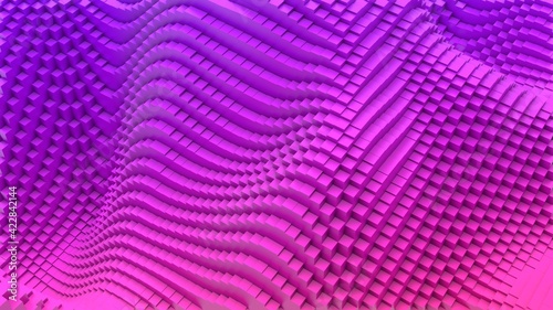 Box Pixel Voxel Colorful Waves Rectangles Landscape Wallpaper Background 3D Render