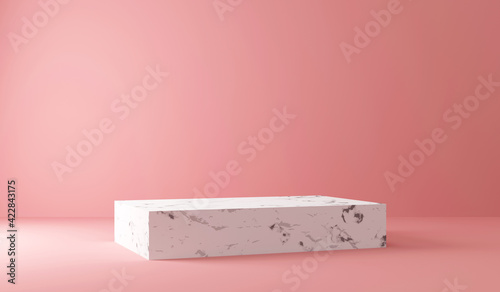 Empty White Marble Podium on Pink Studio Background