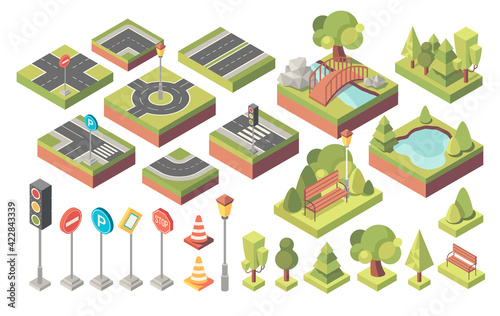 Vector isometric city street parts
