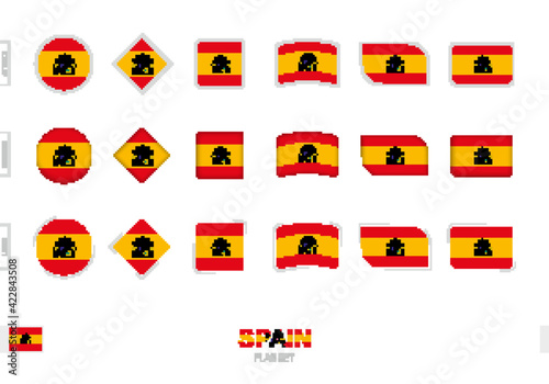 Spain flag set, simple flags of Spain with three different effects.