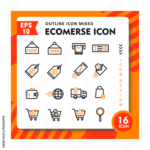 Set of outline icons mixed about ecommerse. Design trendy. Editable vector
 photo