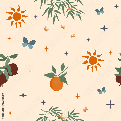 Seamless pattern background. Sunny summer pattern for design wrapping paper, wallpaper, fabric, kid closes textile etc