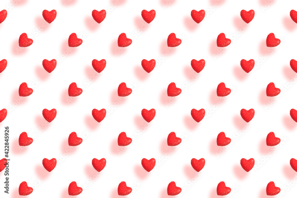 Pattern of red hearts with shadows on the white background Pattern of red hearts with shadows on the white background