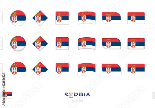 Serbia flag set, simple flags of Serbia with three different effects.