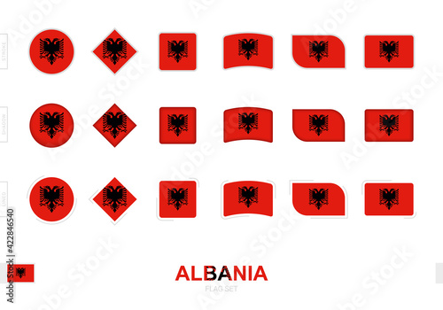 Albania flag set, simple flags of Albania with three different effects.