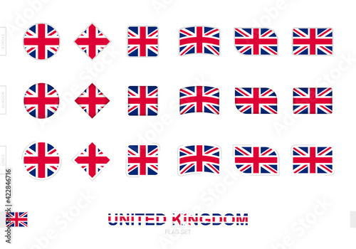 United Kingdom flag set, simple flags of United Kingdom with three different effects.