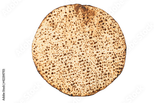 Matzah Shmurah. Jewish traditional Passover bread. Pesach celebration symbol. Closeup