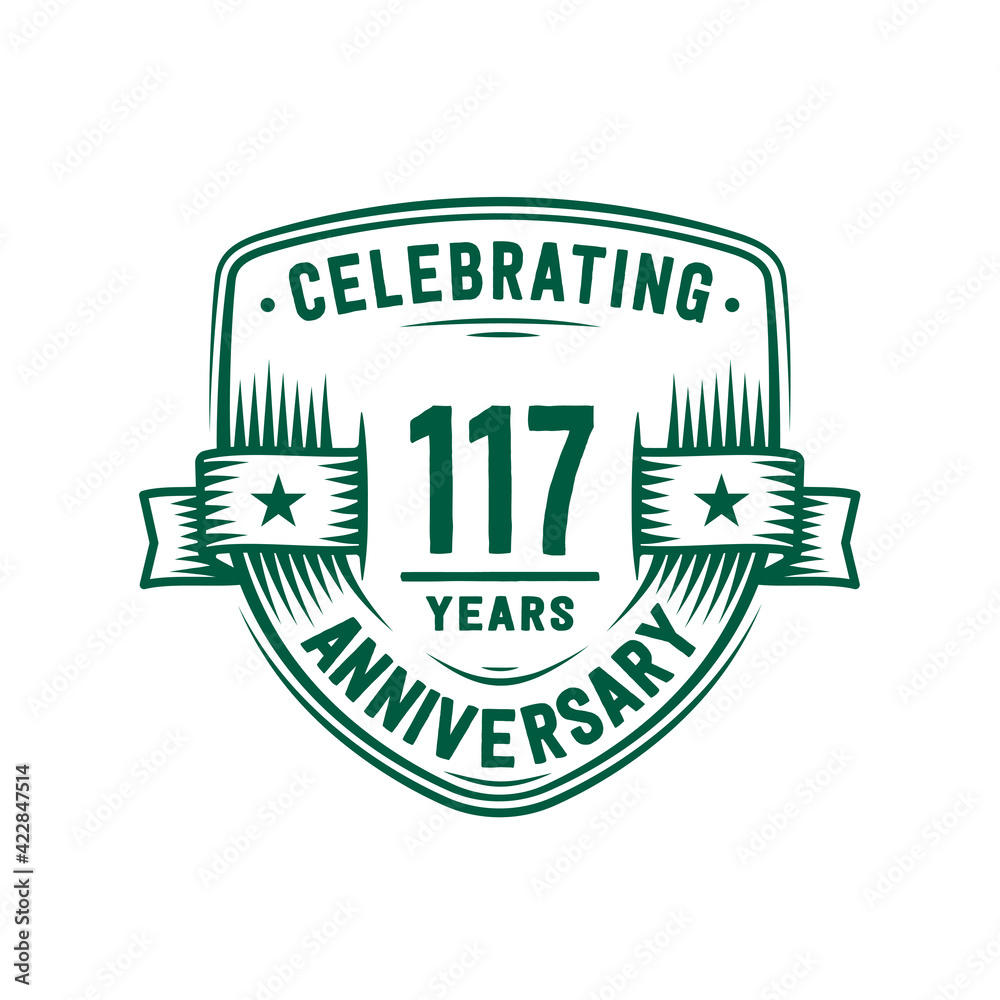 117 years anniversary celebration shield design template. 117th anniversary logo. Vector and illustration.
117 years anniversary celebration shield design template. 117th anniversary logo. Vector and illustration.