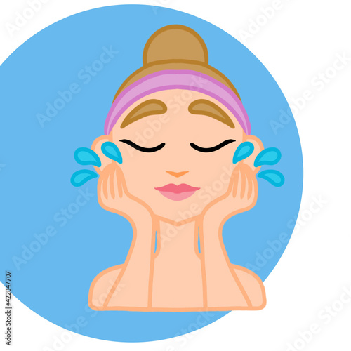 Facial cleansing with water to relieve dryness and prepare for subsequent skin care treatments. Vector illustration