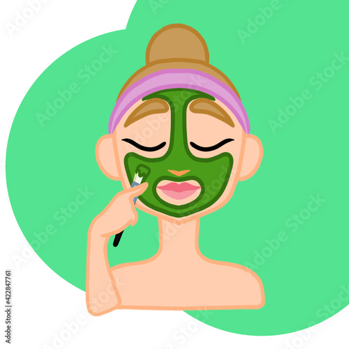 Application of a natural face mask with a silicone brush. Vector illustration