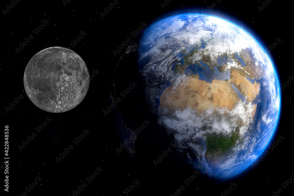 planeta tierra junto con la luna - obrazy, fototapety, plakaty 