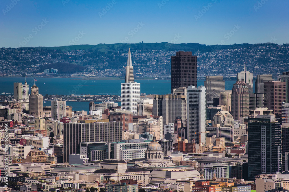 View of San Francisco city from Twin Peaks in San Francisco