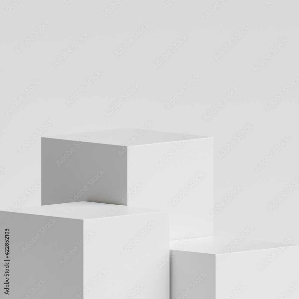 White podium stage stand for product placement on white background 3d render 