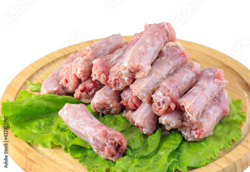 chicken neck on white background.