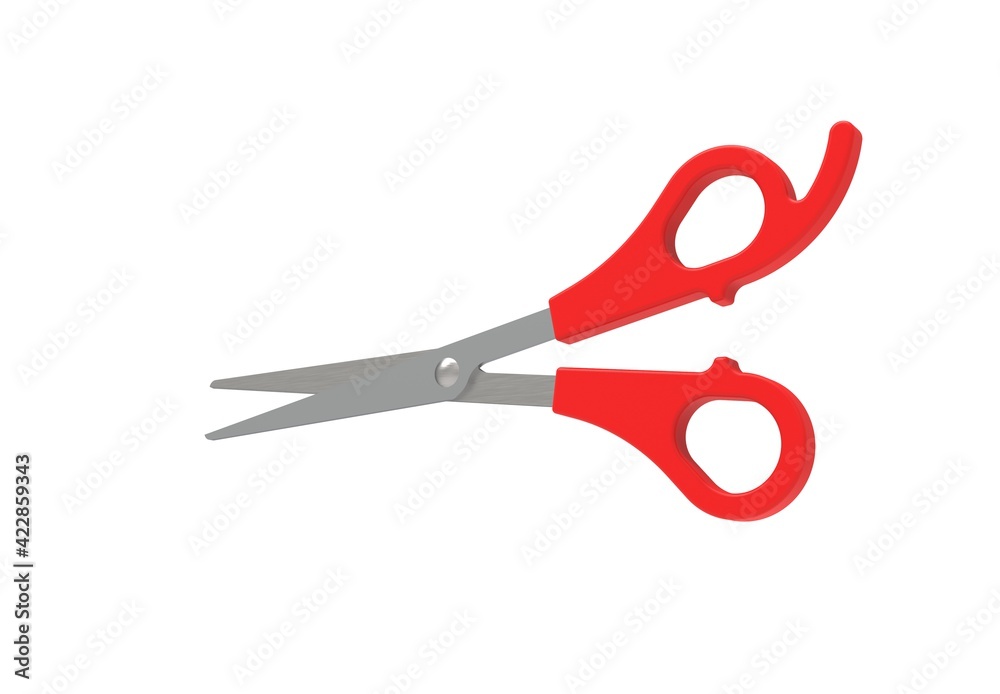 Scissors.Opened.Realistic 3D rendering.Isolated on white background.Top view. Scissors.Opened.Realistic 3D rendering.Isolated on white background.Top view.
