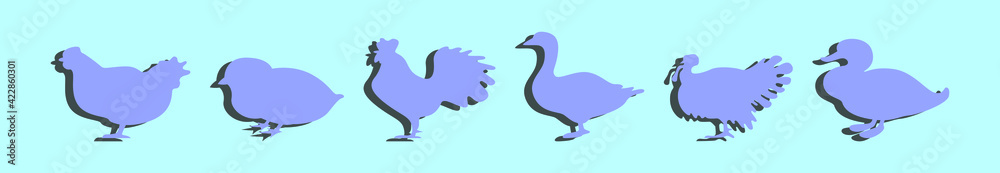 set of fowl animals cartoon icon design template with various models. vector illustration isolated on blue background set of fowl animals cartoon icon design template with various models. vector illustration isolated on blue background