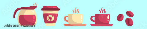 set of coffee cartoon icon design template with various models. vector illustration isolated on blue background