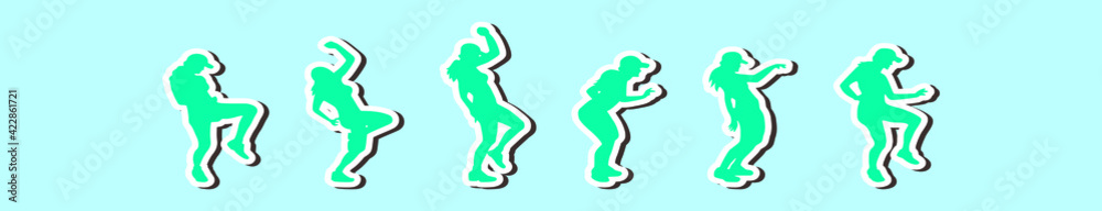 set of zumba dance cartoon icon design template with various models. vector illustration isolated on blue background set of zumba dance cartoon icon design template with various models. vector illustration isolated on blue background