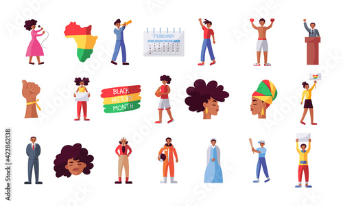 African american people and objects set - Vector