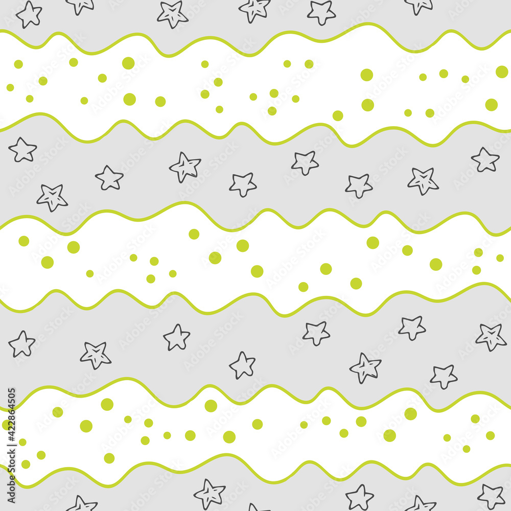 Vector seamless pattern with pots and stars. Abstract design, perfect for prints and patterns, textile, fabric, children background