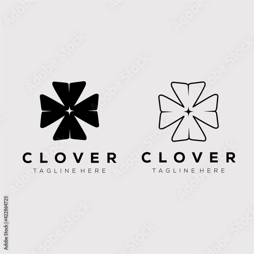 silhouette four clover leaf logo vector illustration design. minimalist clover line art logo design