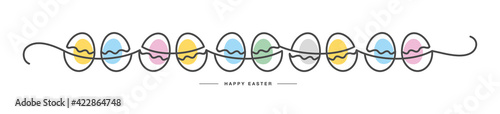 Easter egg hunt Happy Easter hand drawing colorful eggs on white background, drawing in line design banner pattern