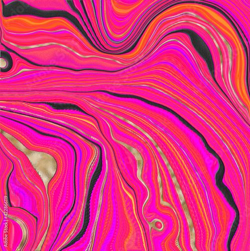 Beautiful realistic pink red abstract marble agate with golden veins. Abstract marbling agate texture. Artistic fluid marbling effect. Textile pattern, fabric design template. Illustration