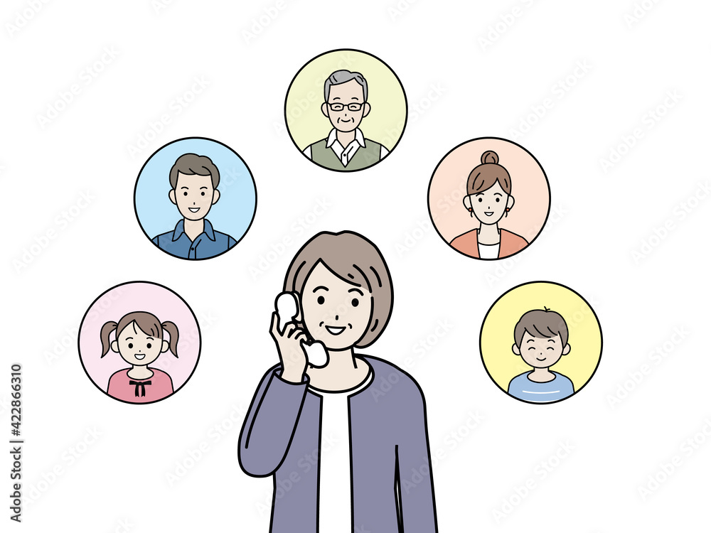 家族に電話する 年配の女性 高齢者 シニア 電話 通話 会話 イラスト素材 Stock Vector Adobe Stock