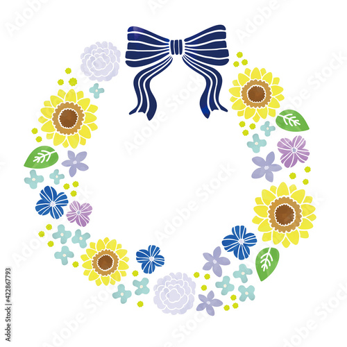 水彩風タッチ　お花リース