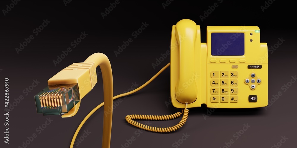 A Yellow VOIP Telephone and its Connector A Yellow VOIP Telephone and its Connector
