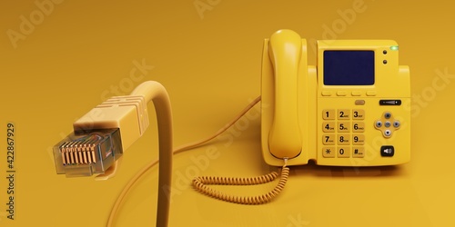 A Yellow VOIP Telephone and its Connector