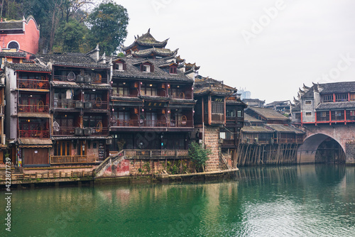 Phoenix Ancient City, Xiangxi, Hunan, China on a cloudy morning photo