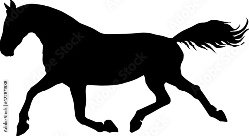 isolated realistic black silhouette of a running trotter of the Oryol trotter breed